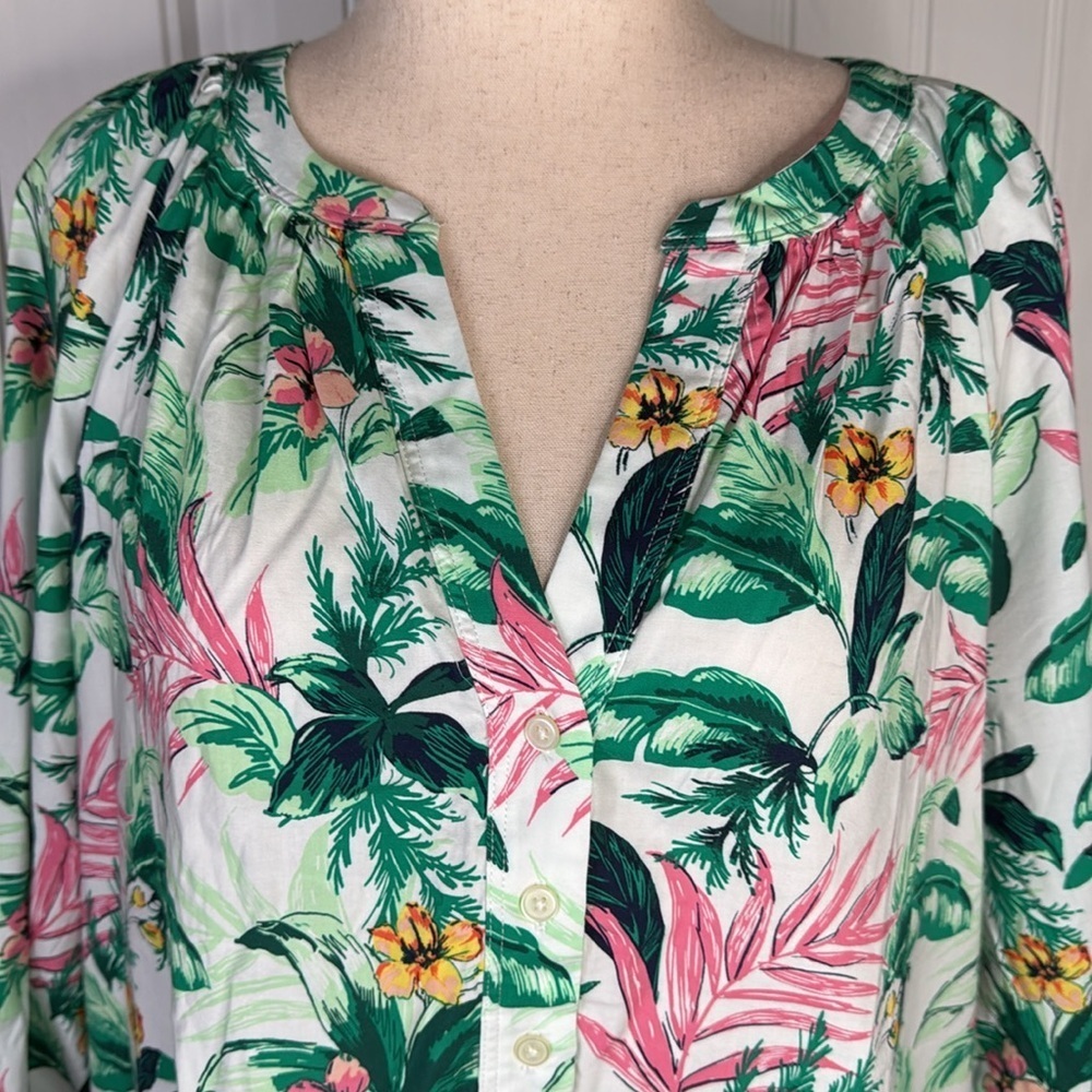 Loft Botanical Henley Blouse Sz XL - Picture 4 of 11